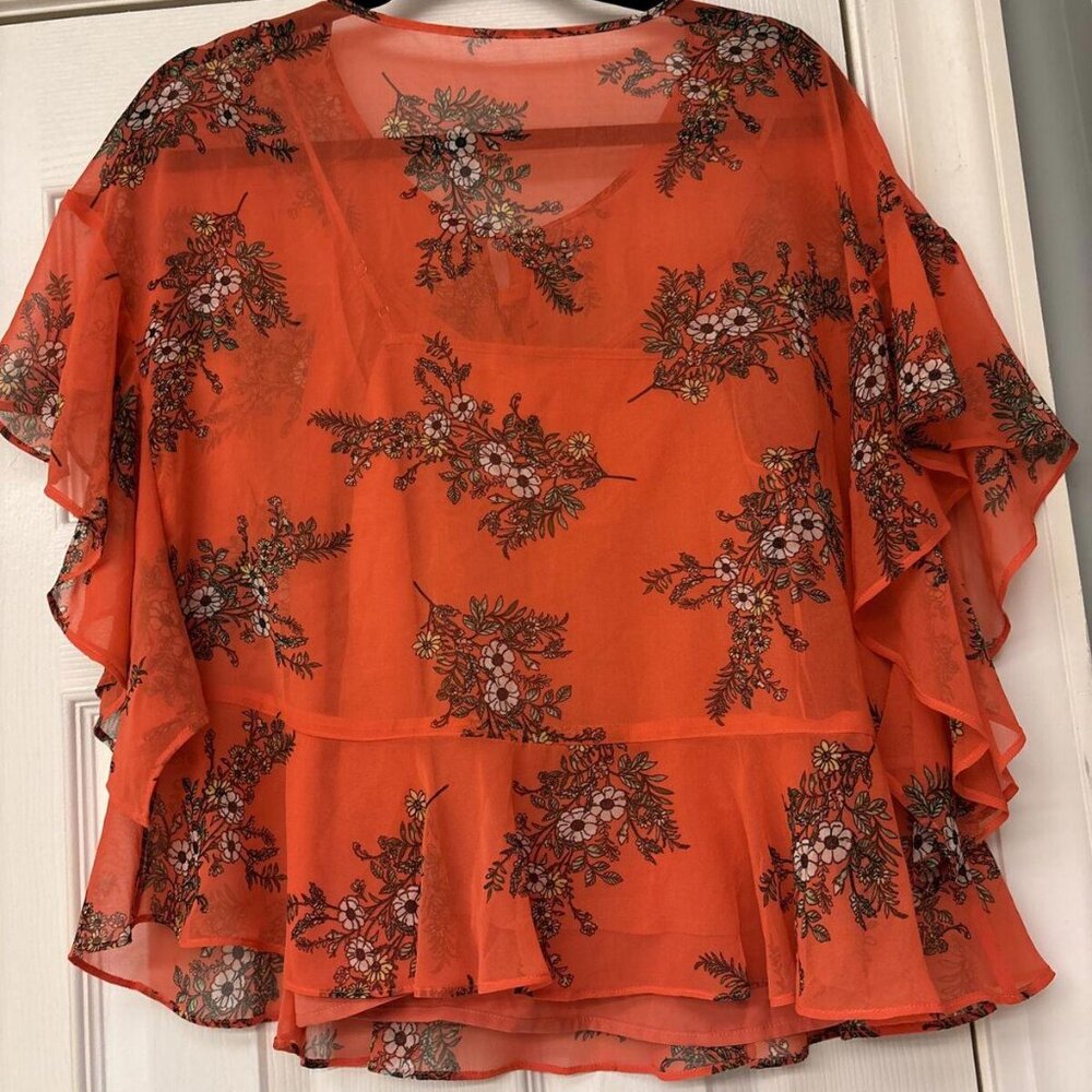 KAARI BLUE~ NWT $59 Coral Floral Top Boho Blouse Short Sleeves ~ M. New! - Picture 9 of 9